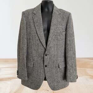 Harris Tweed Handwoven in Scotland Blazer Sport Jacket Sz 40L Mens Gray Classic